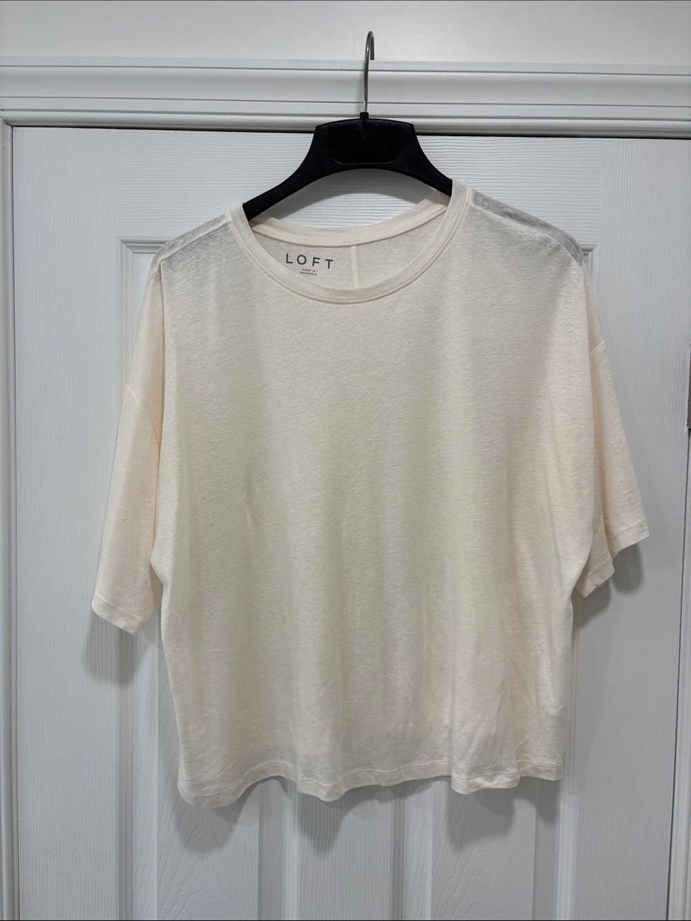 LOFT Cream Short Sleeve Boxy Crewneck Tee